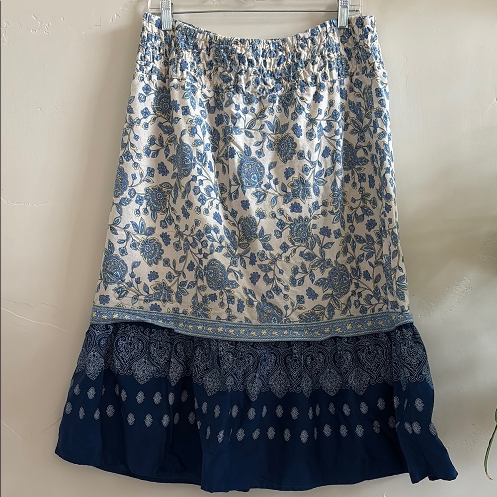 JJill Floral Blue and White Tiered Skirt
